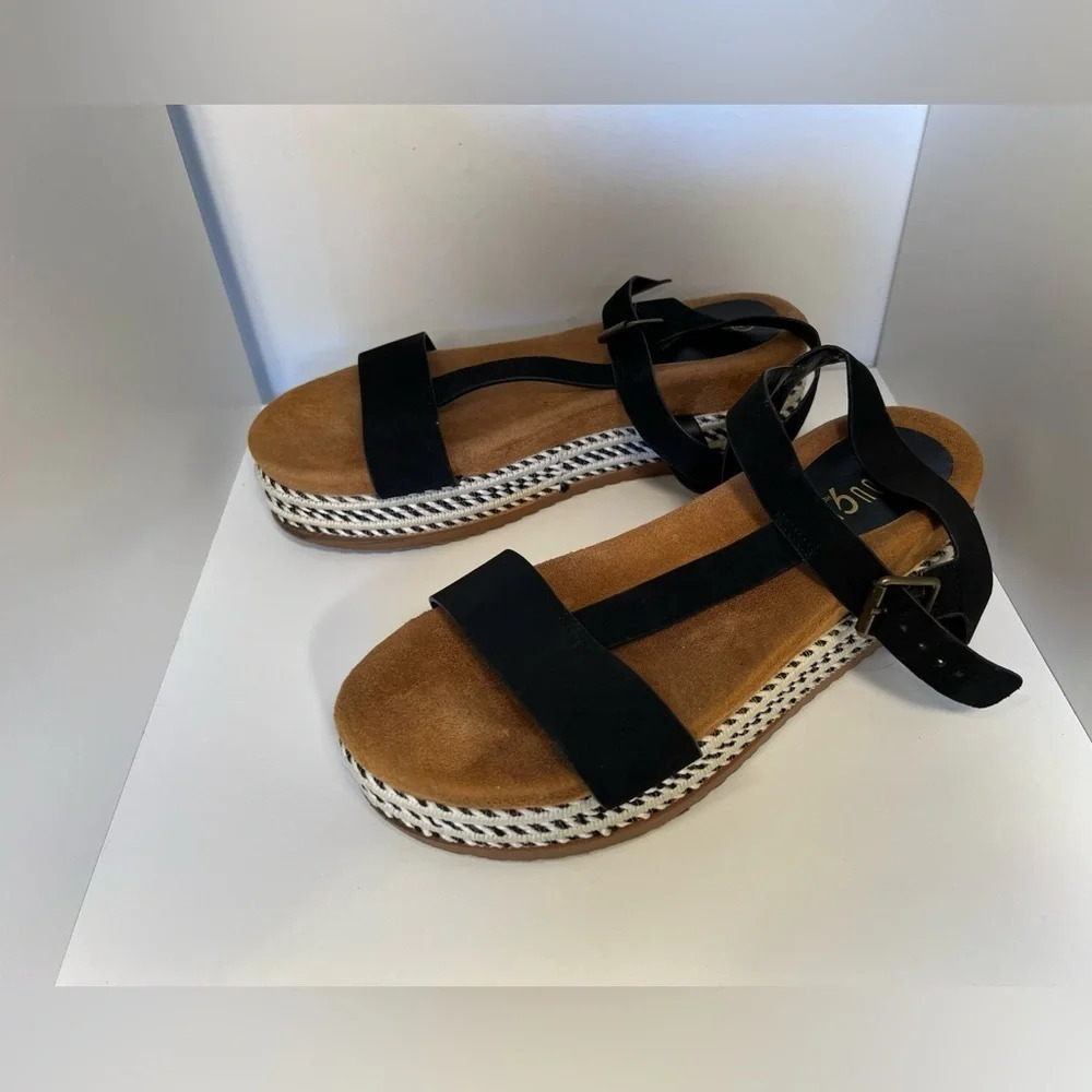 Rouge, helium,9, black and white, braided, 2.5 inch espadrille platform sandals‎